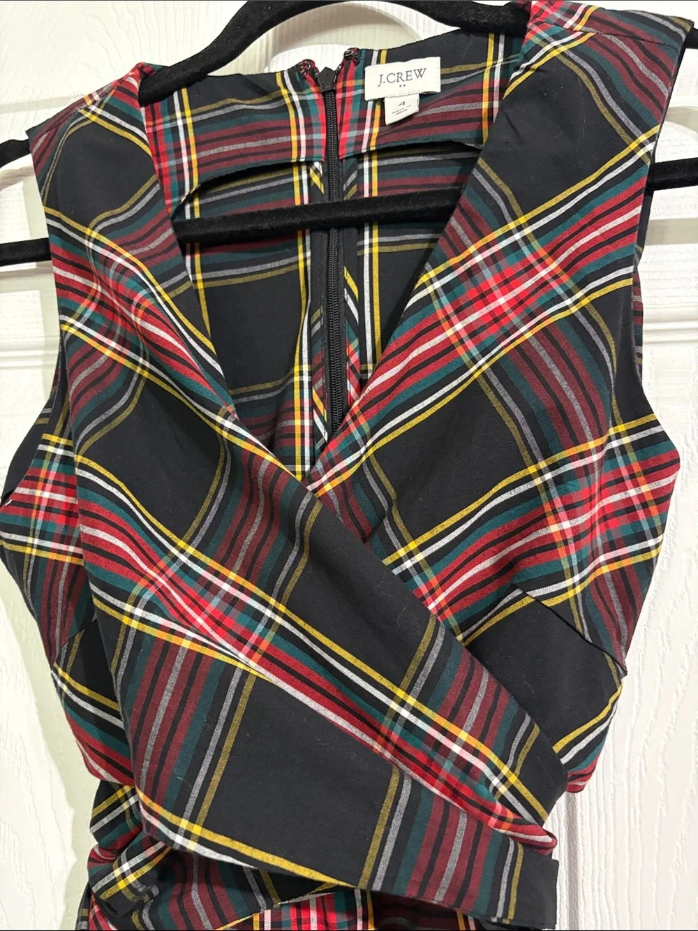 J. Crew Tartan Plaid Black, Red & Yellow Wrap Midi Dress